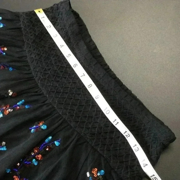 Anthropologie Womens Size XS Sequin Mini Skirt Black Tulle Embroidered Flowy - Picture 8 of 11